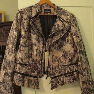 ChouYatou Women's Fashion Snake Pattern Print Studded Moto Pu Leather Biker Jack